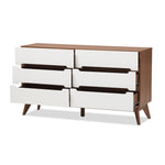 Load image into Gallery viewer, Baxton Studio Calypso Mid-Century Modern White And Walnut Wood 6-Drawer Storage Dresser
