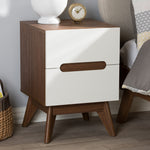 Load image into Gallery viewer, Baxton Studio Calypso Mid-Century Modern White And Walnut Wood 2-Drawer Storage Nightstand
