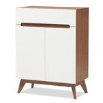 Load image into Gallery viewer, Baxton Studio Calypso Mid-Century Modern White And Walnut Wood Storage Shoe Cabinet
