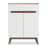 Load image into Gallery viewer, Baxton Studio Calypso Mid-Century Modern White And Walnut Wood Storage Shoe Cabinet
