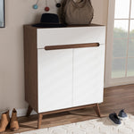 Load image into Gallery viewer, BAXTON STUDIO CALYPSO MID-CENTURY MODERN WHITE AND WALNUT WOOD STORAGE SHOE CABINET
