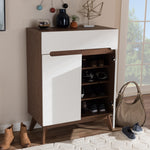 Load image into Gallery viewer, Baxton Studio Calypso Mid-Century Modern White And Walnut Wood Storage Shoe Cabinet
