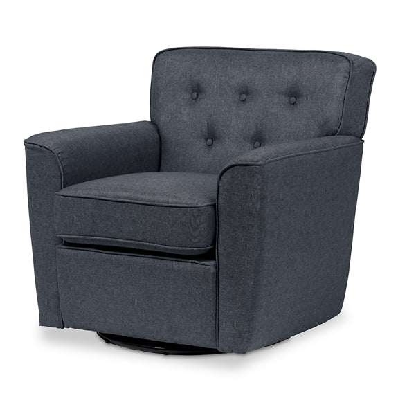 Baxton Studio Canberra Modern Retro Contemporary Fabric Upholstered Button-tufted Swivel Lounge Chair with Arms