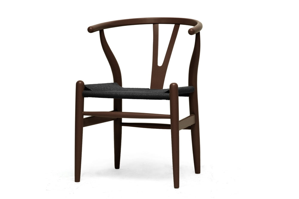 BAXTON STUDIO WISHBONE CHAIR - BROWN WOOD Y CHAIR WITH BLACK SEAT (SET OF 2)