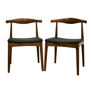 BAXTON STUDIO SONORE MID-CENTURY MODERN BLACK FAUX LEATHER AND WALNUT BROWN FINISHED WOOD 2-PIECE DINING CHAIR SET