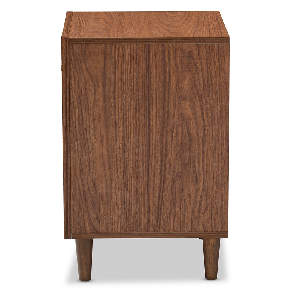 Baxton Studio Harlow Mid-Century Modern Scandinavian Style White And Walnut Wood 1-Drawer And 1-Door Nightstand