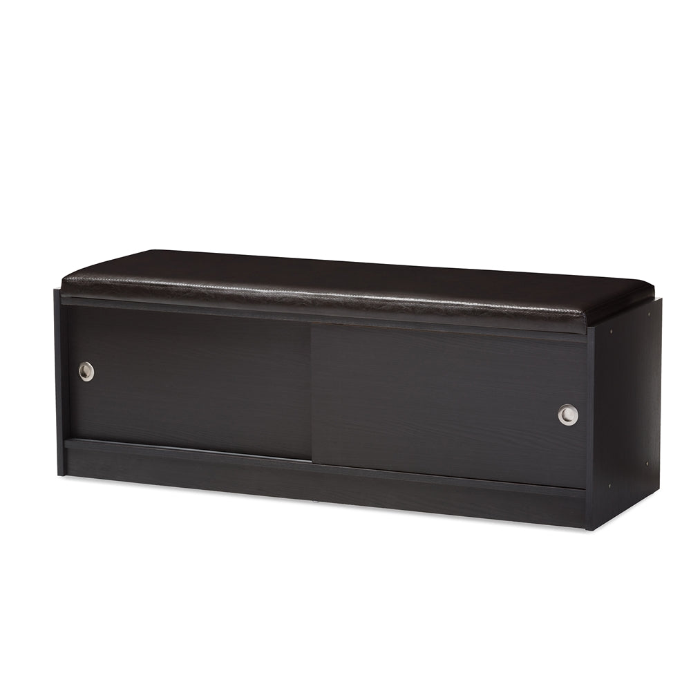 Baxton Studio Clevedon Modern and Contemporary Wood Entryway Storage Cushioned Bench Shoe Rack Cabinet Organizer