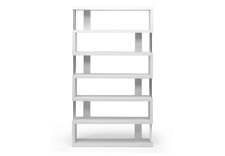 BAXTON STUDIO BARNES WHITE SIX-SHELF MODERN BOOKCASE