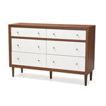 Load image into Gallery viewer, BAXTON STUDIO HARLOW MID-CENTURY MODERN SCANDINAVIAN STYLE WHITE AND WALNUT WOOD 6-DRAWER STORAGE DRESSER
