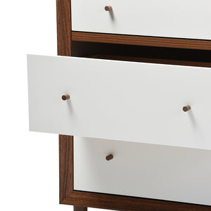 Baxton Studio Harlow Mid-Century Modern Scandinavian Style White And Walnut Wood 6-Drawer Storage Dresser