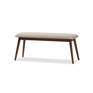 BAXTON STUDIO FLORA MID-CENTURY MODERN LIGHT GREY FABRIC AND "OAK" MEDIUM BROWN FINISHING WOOD DINING BENCH