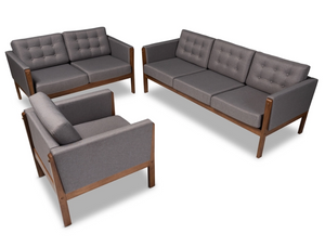 Baxton Studio Lenne Mid-Century Modern Grey Fabric Upholstered Finished 3-Piece Living Room Set