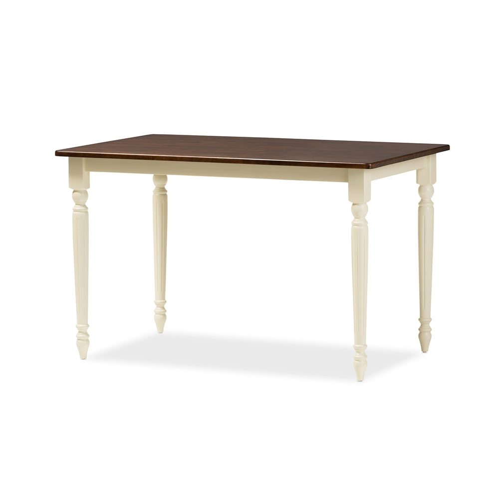 BAXTON STUDIO NAPOLEON FRENCH COUNTRY COTTAGE BUTTERMILK AND "CHERRY" BROWN FINISHING WOOD DINING TABLE