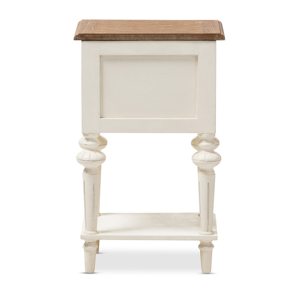 Baxton Studio Marquetterie French Provincial Style Weathered Oak And White Wash Distressed Finish Wood Two-Tone 2-Drawer And 1-Shelf Nightstand