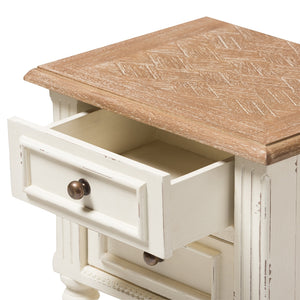 Baxton Studio Marquetterie French Provincial Style Weathered Oak And White Wash Distressed Finish Wood Two-Tone 2-Drawer And 1-Shelf Nightstand