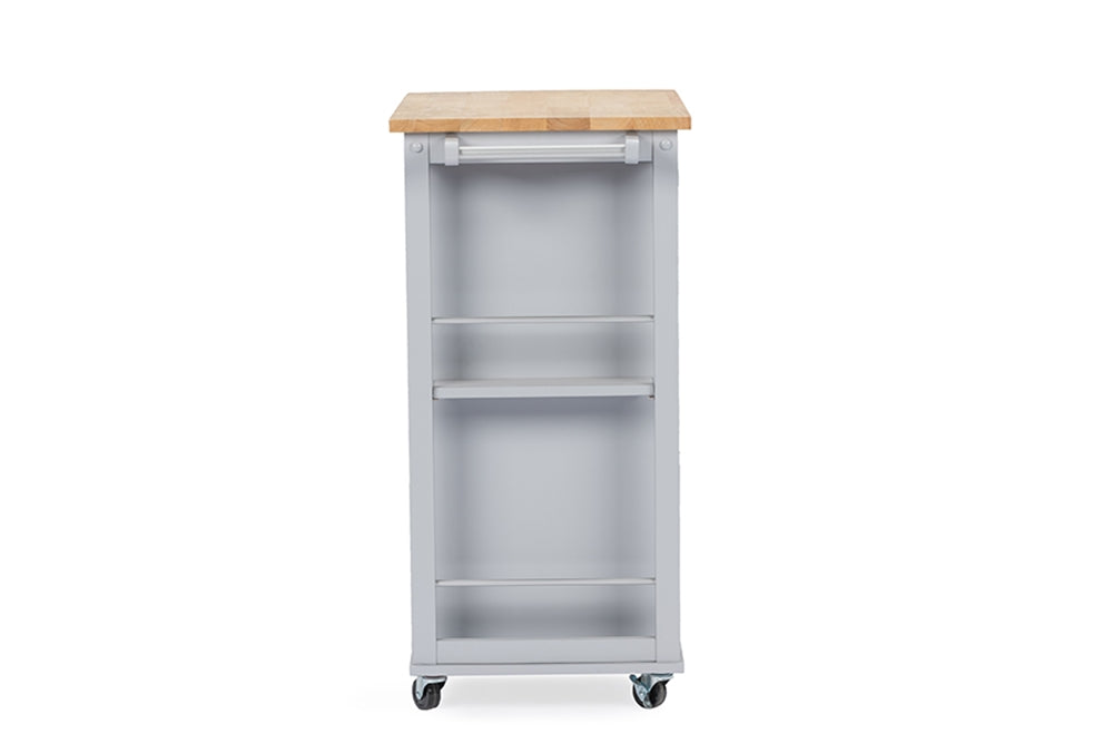 Baxton Studio Yonkers Contemporary Light Grey Kitchen Cart With Wood Topone (1) Kitchen Cart