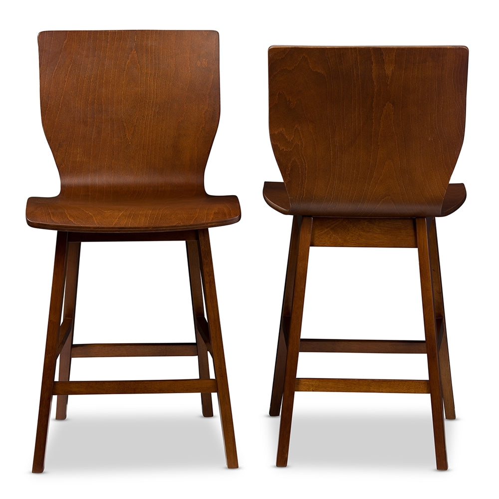 Baxton Studio Elsa Mid-Century Modern Scandinavian Style Dark Walnut Bent Wood Counter Stool (Set Of 2)