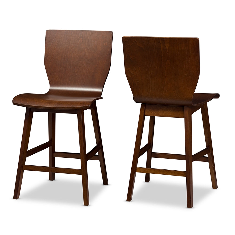 Baxton Studio Elsa Mid-Century Modern Scandinavian Style Dark Walnut Bent Wood Counter Stool (Set Of 2)