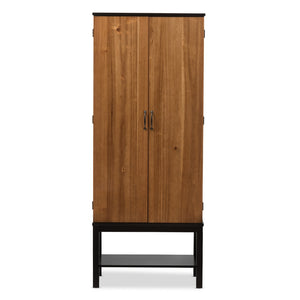 Baxton Studio Marya Mid-Century Modern Dark Brown And Walnut Two-Tone Solid Rubberwood Mdf Veneered Wine Cabinet