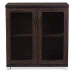 Load image into Gallery viewer, BAXTON STUDIO ZENTRA MODERN AND CONTEMPORARY DARK BROWN SIDEBOARD STORAGE CABINET WITH GLASS DOORS
