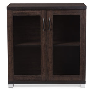 BAXTON STUDIO ZENTRA MODERN AND CONTEMPORARY DARK BROWN SIDEBOARD STORAGE CABINET WITH GLASS DOORS