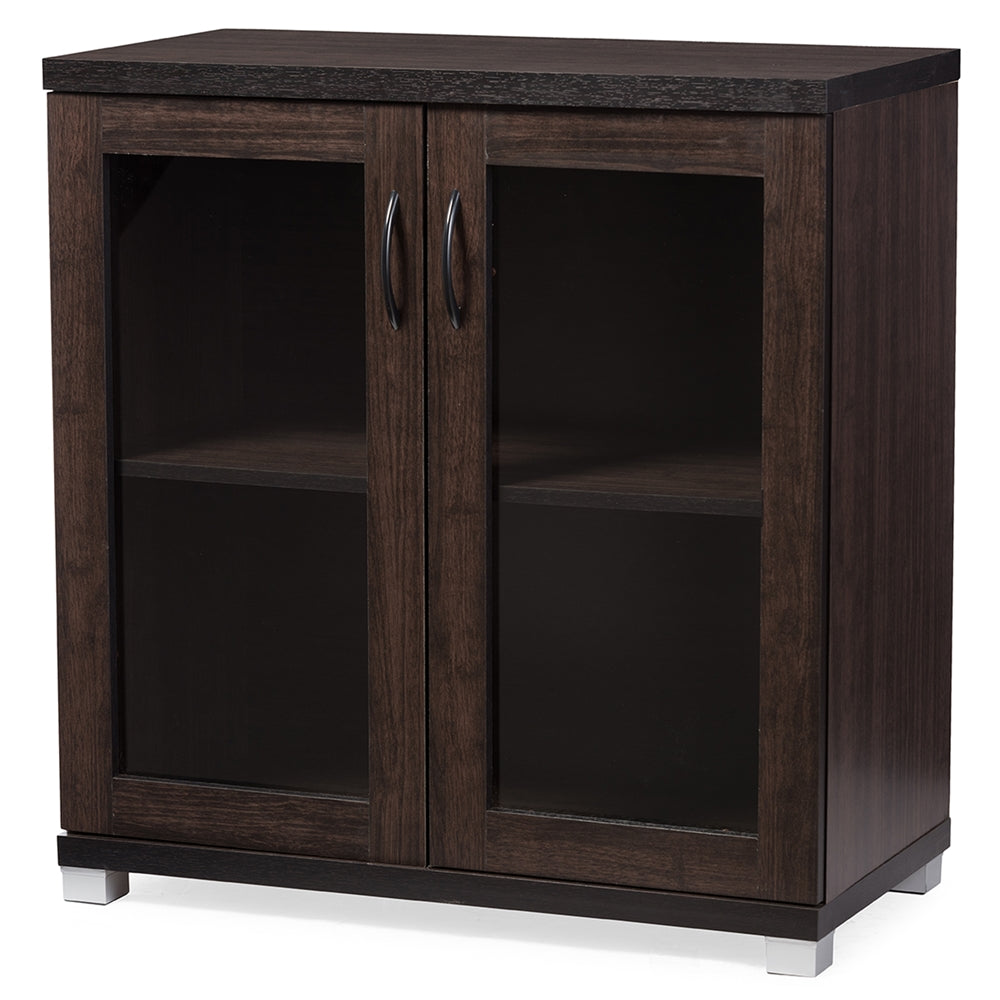 Baxton Studio Zentra Modern And Contemporary Dark Brown Sideboard Storage Cabinet With Glass Doors