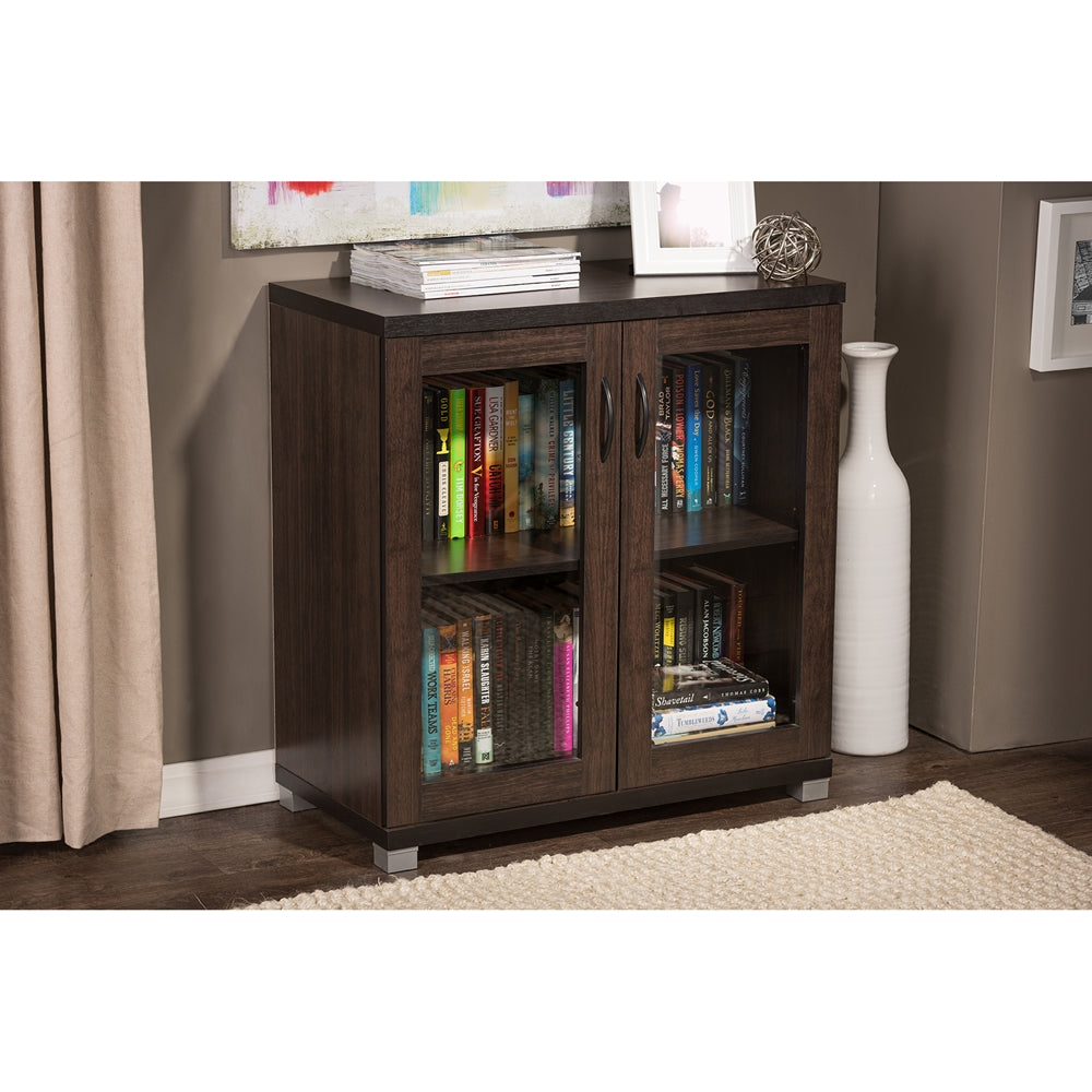 Baxton Studio Zentra Modern And Contemporary Dark Brown Sideboard Storage Cabinet With Glass Doors