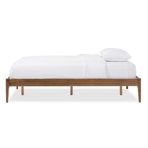 Baxton Studio Bentley Mid-Century Modern Walnut Finishing Solid Wood King Size Bed Frame