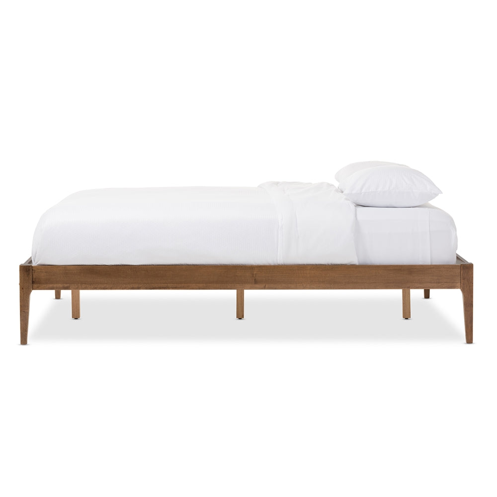 Baxton Studio Bentley Mid-Century Modern Walnut Finishing Solid Wood Queen Size Bed Frame