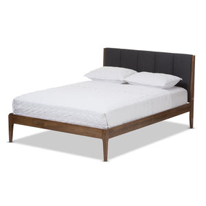 Baxton Studio Ember Mid-Century Medium Brown Finish Wood Platform Bed - King Size, Queen Size, Full Size