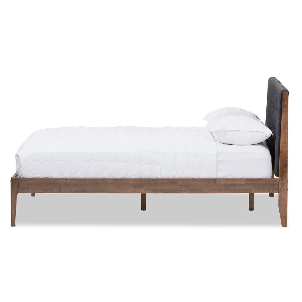 Baxton Studio Clifford Mid-Century Fabric and Medium Brown Finish Wood Platform Bed