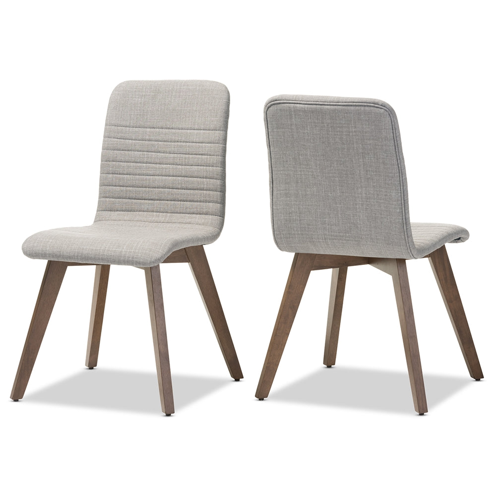 Baxton Studio Sugar Mid-Century Retro Modern Scandinavian Style Light Grey Fabric Upholstered Walnut Wood Finishing Dining Chair