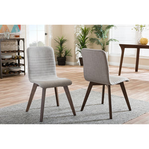 Baxton Studio Sugar Mid-Century Retro Modern Scandinavian Style Light Grey Fabric Upholstered Walnut Wood Finishing Dining Chair