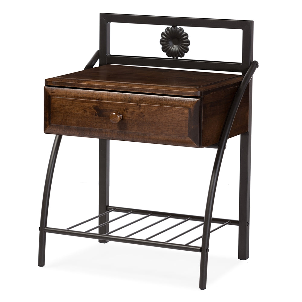 Baxton Studio Jevenci Vintage Antique Dark Metal and Wood 1-drawer Nightstand