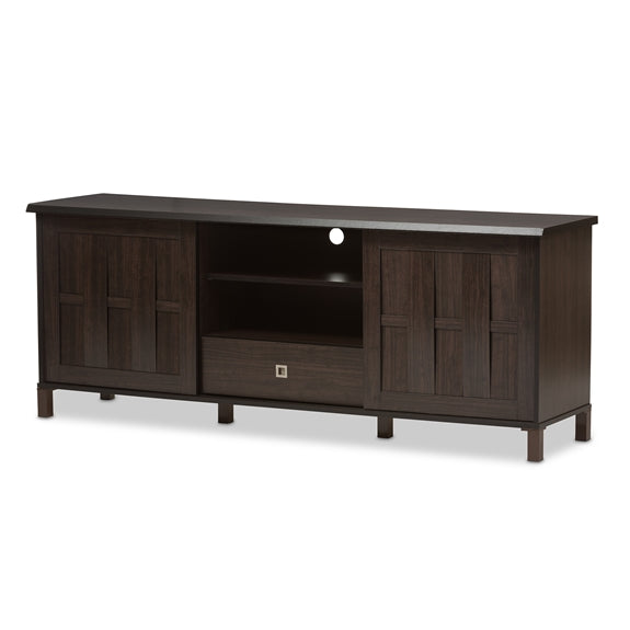 Baxton Studio Unna 70-Inch Wood TV Cabinet with 2 Sliding Doors and Drawer