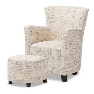 Baxton Studio Benson French Script Patterned Fabric Club Chair And Ottoman Set