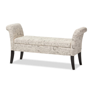 Baxton Studio Avignon Script-Patterned French Laundry Fabric Storage Ottoman Bench