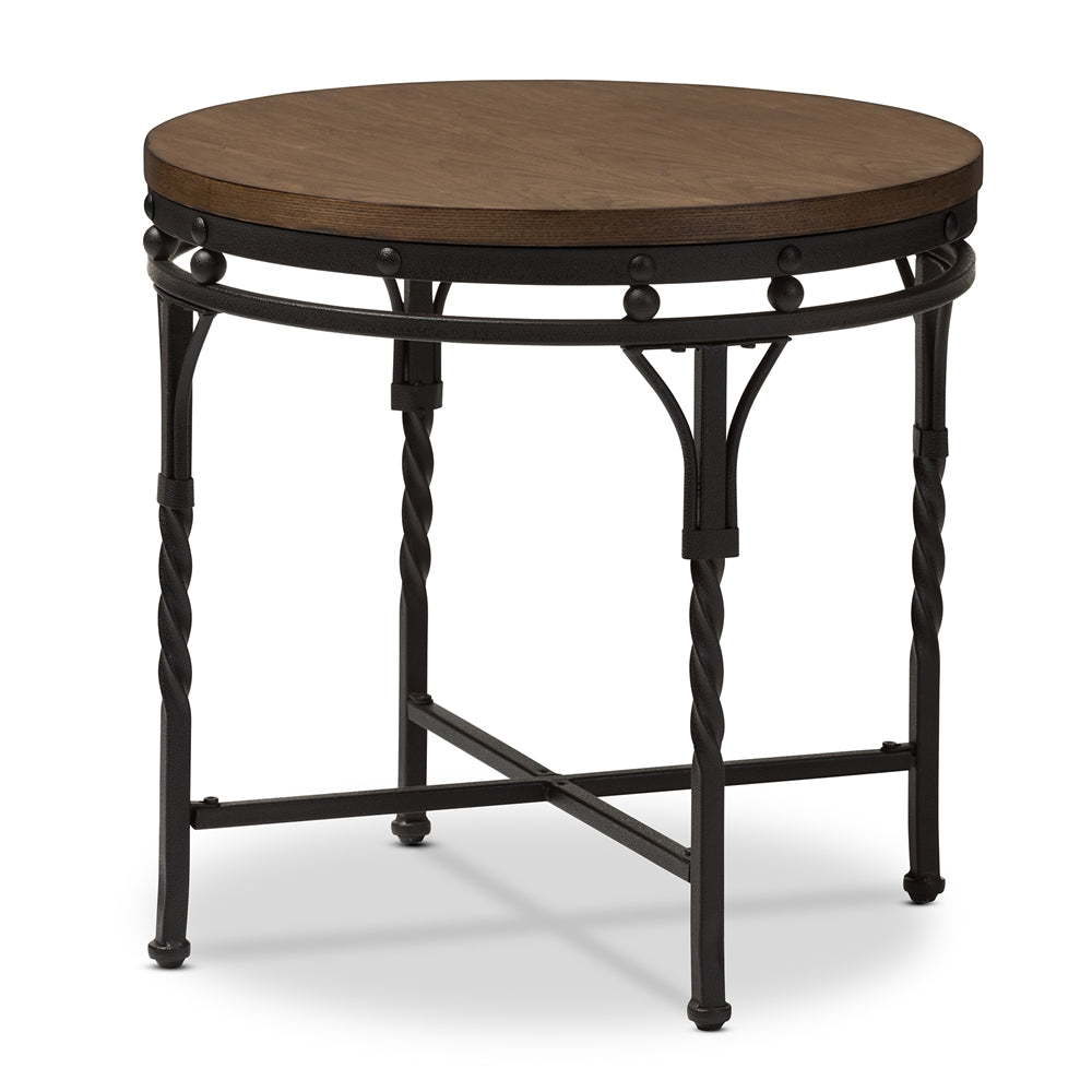 BAXTON STUDIO AUSTIN VINTAGE INDUSTRIAL ANTIQUE BRONZE ROUND END TABLE