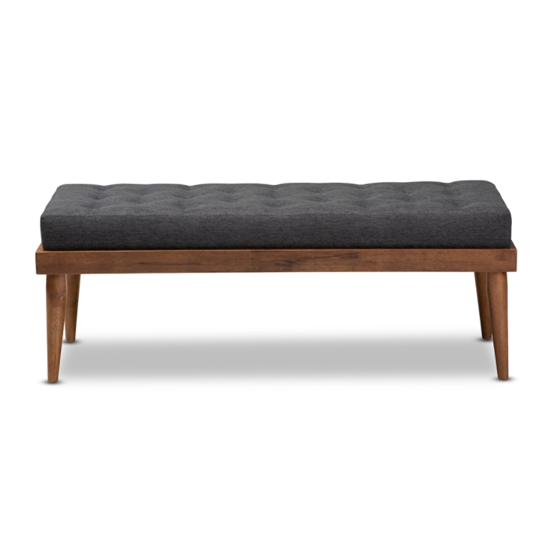 Baxton Studio Linus Mid-Century Modern Fabric Upholstered and Button Tufted Wood Bench