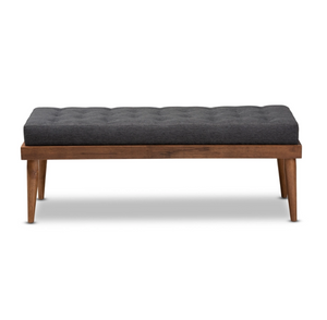 Baxton Studio Linus Mid-Century Modern Fabric Upholstered and Button Tufted Wood Bench