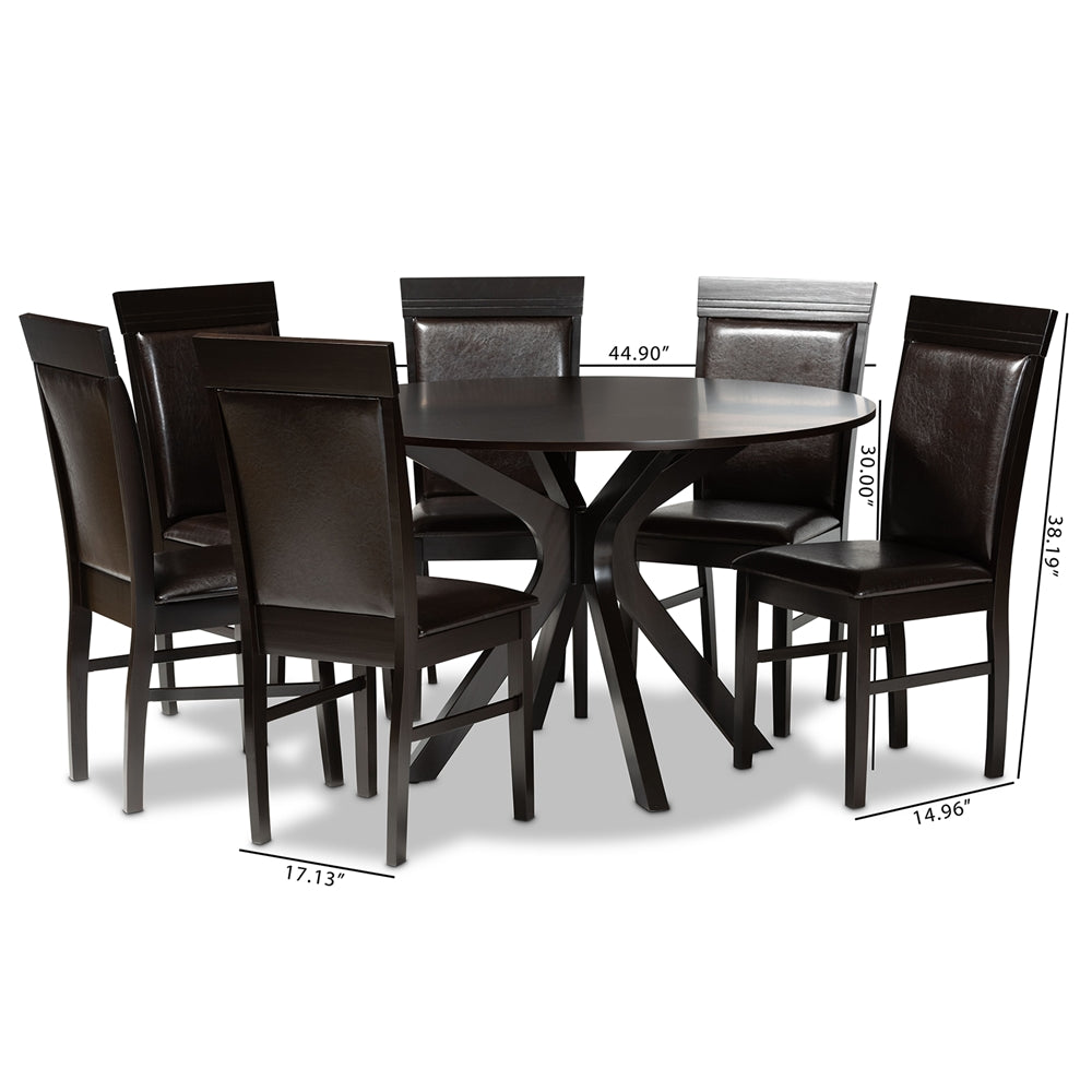 Baxton Studio Jeane Modern And Contemporary Dark Brown Faux Leather Upholstered And Dark Brown Finished Wood 7-Piece Dining Set