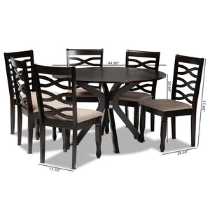 Baxton Studio Mila Modern And Contemporary Sand Fabric Upholstered Dark Brown Finished Wood 7-Piece Dining Set