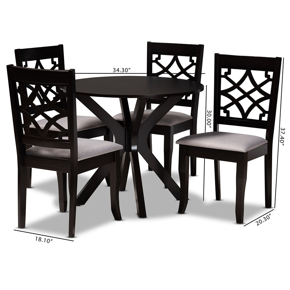 Baxton Studio Elena Modern And Contemporary Grey Fabric Upholstered And Dark Brown Finished Wood 5-Piece Dining Set