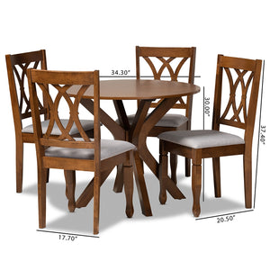 Baxton Studio Maya Modern And Contemporary Grey Fabric Upholstered And Walnut Brown Finished Wood 5-Piece Dining Set