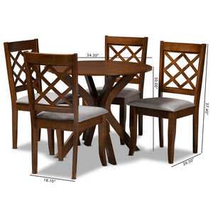 Baxton Studio Jana Modern And Contemporary Grey Fabric Upholstered And Walnut Brown Finished Wood 5-Piece Dining Set