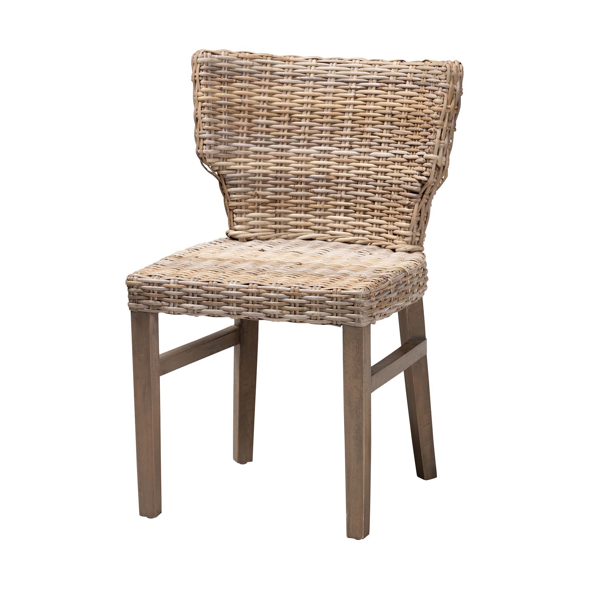 Baxton Studio Enver Modern Bohemian Grey Rattan And Brown Wood Dining Chair