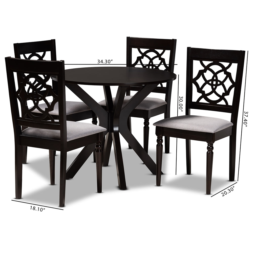 Baxton Studio Sadie Modern And Contemporary Grey Fabric Upholstered And Dark Brown Finished Wood 5-Piece Dining Set