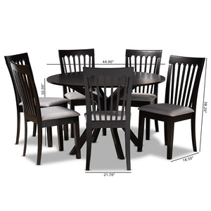 Baxton Studio Lore Modern And Contemporary Grey Fabric Upholstered And Dark Brown Finished Wood 7-Piece Dining Set