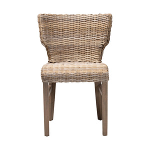 Baxton Studio Enver Modern Bohemian Grey Rattan And Brown Wood Dining Chair