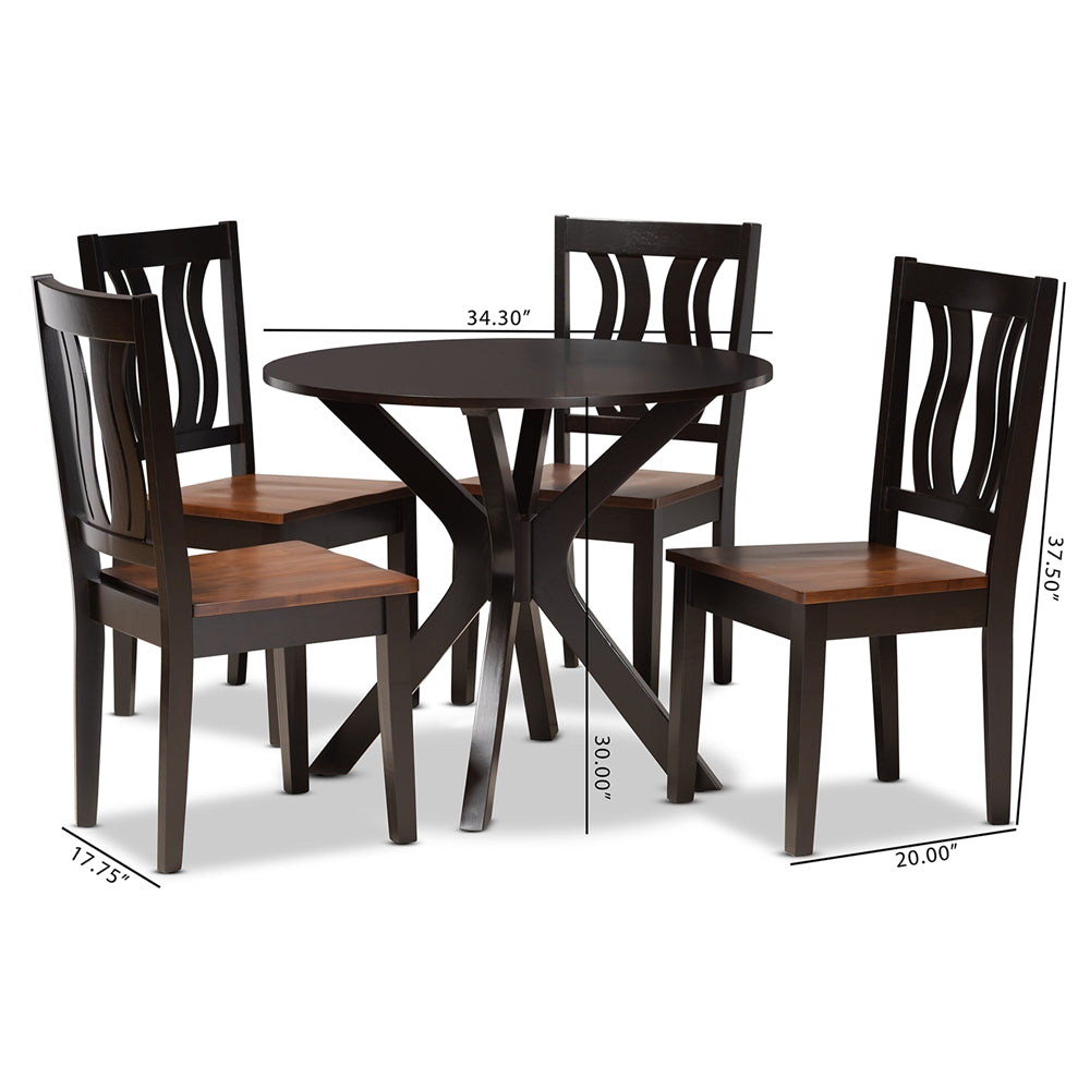 Baxton Studio Mare Modern And Contemporary Transitional Two-Tone Dark Brown And Walnut Brown Finished Wood 5-Piece Dining Set